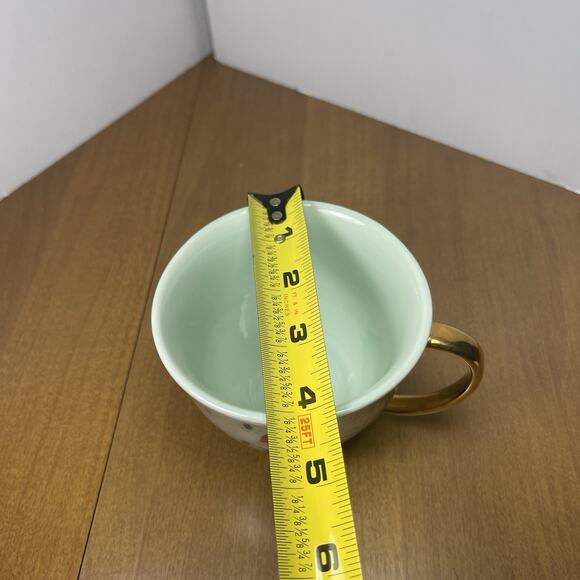 Anthropologie Mug Gray Cat Santa Hat Mint Cream Emily Isabella Gold Handle - Picture 9 of 9